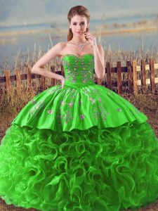 Smart Ball Gowns Embroidery and Ruffles Quinceanera Dress Lace Up Fabric With Rolling Flowers Sleeveless