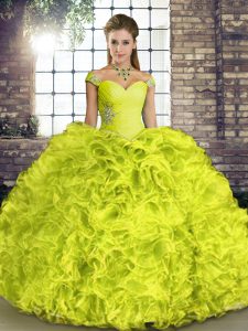 Organza Sleeveless Floor Length 15th Birthday Dress and Beading and Ruffles