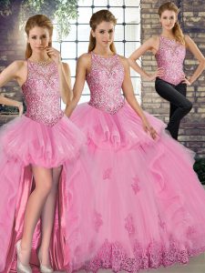 Luxurious Tulle Sleeveless Floor Length Sweet 16 Dresses and Lace and Embroidery and Ruffles