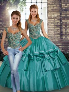 High Class Floor Length Two Pieces Sleeveless Teal Quinceanera Gowns Lace Up