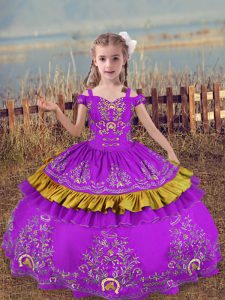 Perfect Floor Length Ball Gowns Sleeveless Purple Pageant Dress for Teens Lace Up