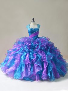 Latest Multi-color Zipper Quince Ball Gowns Beading and Ruffles Sleeveless Floor Length