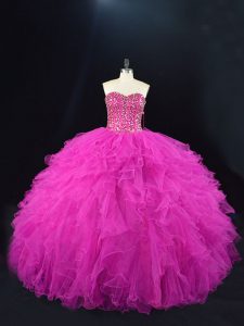 Sweetheart Sleeveless Tulle Vestidos de Quinceanera Beading and Ruffles Lace Up