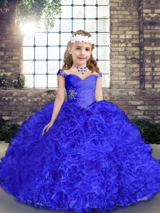 Royal Blue Girls Pageant Dresses Party and Wedding Party with Beading Straps Sleeveless Lace Up