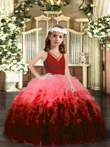 Multi-color V-neck Zipper Beading and Ruffles Little Girl Pageant Gowns Sleeveless