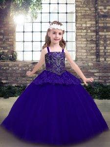 Straps Sleeveless Tulle Little Girl Pageant Gowns Beading Lace Up