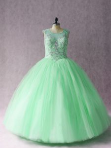 Charming Floor Length Apple Green Quinceanera Gowns Scoop Sleeveless Lace Up