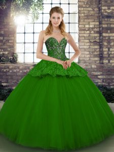 Best Green Sleeveless Tulle Lace Up Quinceanera Dress for Military Ball and Sweet 16 and Quinceanera