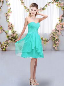 Turquoise Sweetheart Neckline Ruffles and Ruching Quinceanera Court Dresses Sleeveless Lace Up