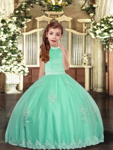 High-neck Sleeveless Tulle Kids Formal Wear Appliques Backless