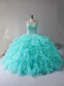 Organza Sleeveless 15 Quinceanera Dress and Beading and Ruffles