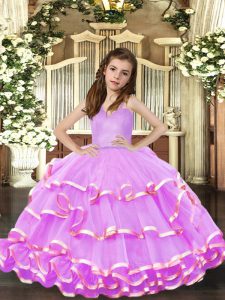 Organza Straps Sleeveless Lace Up Ruffled Layers Pageant Gowns For Girls in Lavender