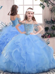 Tulle Sleeveless Floor Length Little Girl Pageant Dress and Beading