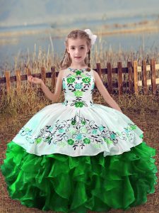 High Quality Scoop Sleeveless Organza Kids Formal Wear Embroidery and Ruffles Lace Up