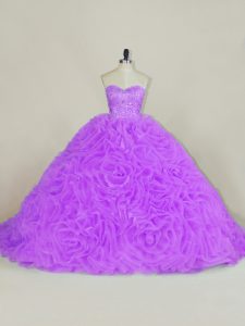 Sweetheart Sleeveless Sweet 16 Quinceanera Dress Court Train Beading Lavender Fabric With Rolling Flowers