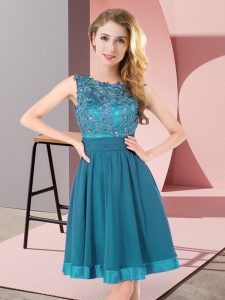 Noble Mini Length Teal Dama Dress Chiffon Sleeveless Beading and Appliques