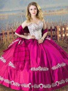 Elegant Sleeveless Floor Length Lace Up Sweet 16 Dresses in Fuchsia with Beading and Embroidery