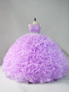 Lavender Scoop Neckline Beading and Ruffles Quinceanera Gowns Sleeveless Zipper