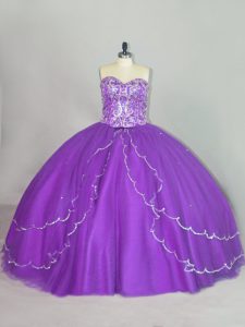 Trendy Lace Up 15th Birthday Dress Purple for Sweet 16 and Quinceanera with Beading and Sequins Brush Train