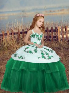 Sweet Floor Length Dark Green Kids Pageant Dress Straps Sleeveless Lace Up