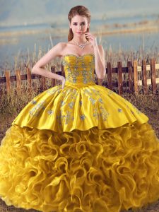 Noble Embroidery and Ruffles Sweet 16 Dresses Gold Lace Up Sleeveless Floor Length