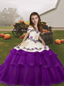 Stunning Sleeveless Embroidery and Ruffled Layers Lace Up Pageant Dress for Teens