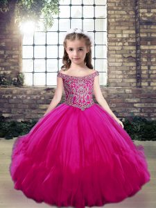 Sleeveless Lace Up Floor Length Beading Little Girls Pageant Dress