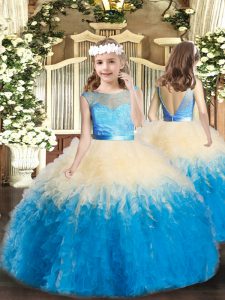 Multi-color Scoop Neckline Lace and Ruffles Pageant Dress for Girls Sleeveless Backless