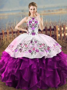 Ideal White And Purple Sleeveless Organza Lace Up Vestidos de Quinceanera for Sweet 16 and Quinceanera