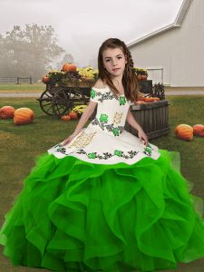 High Quality Sleeveless Embroidery and Ruffles Lace Up Girls Pageant Dresses