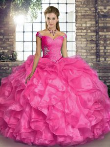 Sleeveless Lace Up Floor Length Beading and Ruffles Ball Gown Prom Dress