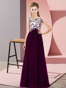 Dark Purple Chiffon Zipper Court Dresses for Sweet 16 Sleeveless Floor Length Beading and Appliques