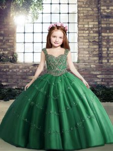 Eye-catching Ball Gowns Pageant Dress Dark Green Straps Tulle Sleeveless Floor Length Lace Up