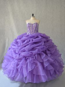 Trendy Sleeveless Beading and Ruffles and Pick Ups Lace Up 15 Quinceanera Dress