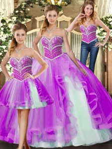 Lilac Lace Up Sweetheart Beading Quinceanera Dresses Tulle Sleeveless