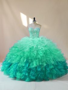 Beautiful Organza Sleeveless Floor Length Sweet 16 Dresses and Beading and Ruffles