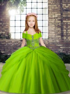 Sleeveless Tulle Floor Length Lace Up Pageant Dress in with Beading