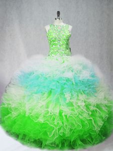 Artistic Multi-color Ball Gowns Tulle Scoop Sleeveless Beading and Ruffles Floor Length Zipper Quinceanera Gowns