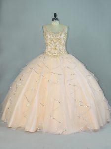 Extravagant Tulle Sleeveless Floor Length Sweet 16 Dress and Beading and Ruffles