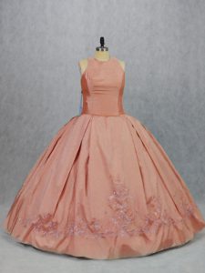 Most Popular Embroidery 15 Quinceanera Dress Peach Zipper Sleeveless Floor Length