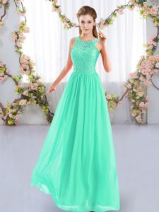 Inexpensive Lace Quinceanera Court of Honor Dress Apple Green Zipper Sleeveless Floor Length