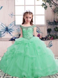 Apple Green Scoop Lace Up Beading Kids Pageant Dress Sleeveless