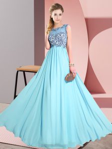 Sumptuous Beading and Appliques Court Dresses for Sweet 16 Aqua Blue Backless Sleeveless Floor Length