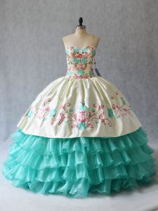 Floor Length Aqua Blue Quinceanera Dress Sweetheart Sleeveless Lace Up