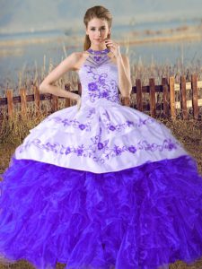 New Arrival Blue Lace Up Vestidos de Quinceanera Embroidery and Ruffles Sleeveless Court Train