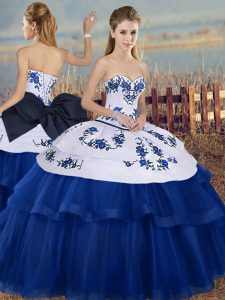 Custom Fit Royal Blue Quinceanera Dresses Military Ball and Sweet 16 and Quinceanera with Embroidery and Bowknot Sweetheart Sleeveless Lace Up