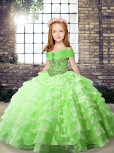 Lace Up Straps Beading and Ruffled Layers Child Pageant Dress Organza Sleeveless