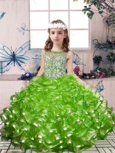 Beauteous Floor Length Green Pageant Dress Wholesale Scoop Sleeveless Lace Up