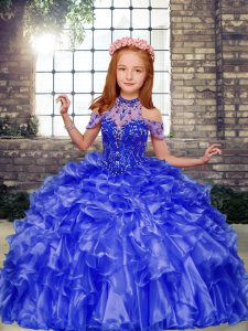 Organza Sleeveless Floor Length Little Girls Pageant Gowns and Beading and Ruffles