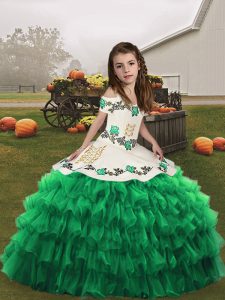 Adorable Straps Sleeveless Organza Child Pageant Dress Embroidery Lace Up